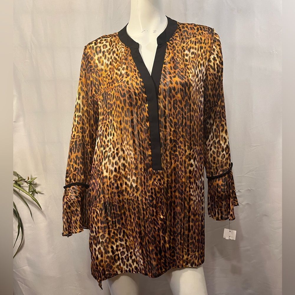 Notations Animal Print Hi-Low Button Front Shirt